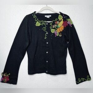 Belle Pointe Vintage Cardigan Sweater Fall Embellishments Black Thanksgiving